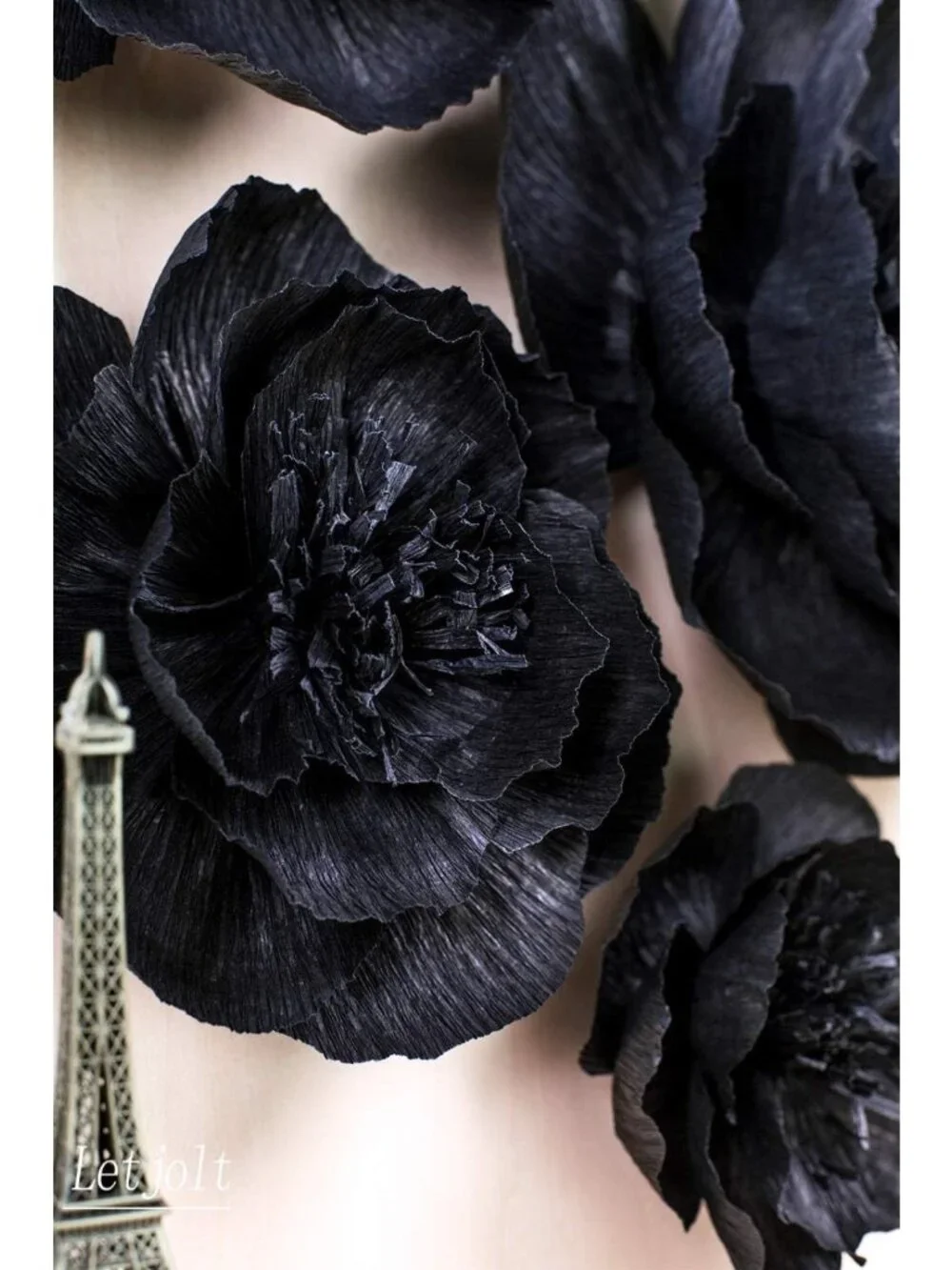 3D Black Paper Flower Wall Decor - Set of 6 | Wedding, Baby Shower, Bridal